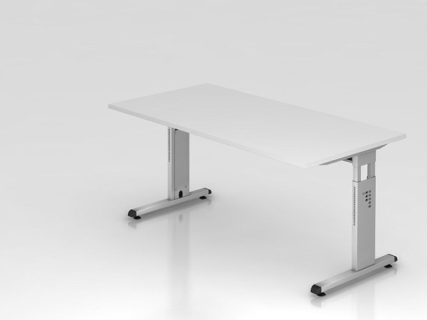Bureau Hammerbacher pied C 160x80cm blanc/argent, hauteur de travail 65-85 cm, VOS16/W/S