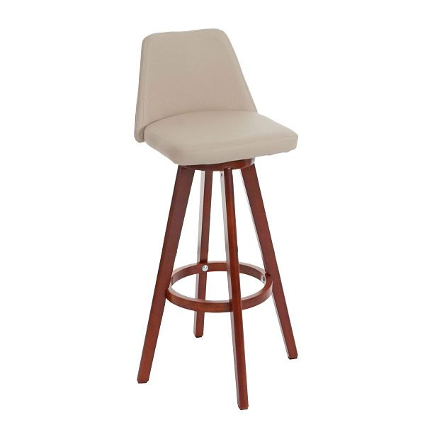 Tabouret de bar Mendler HWC-C43, tabouret de comptoir de tabouret de bar, simili cuir rotatif en bois, crème, 40569