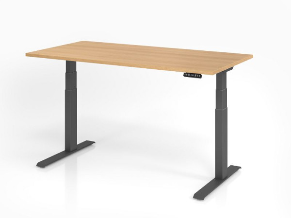 Bureau Hammerbacher XDKB16, 160 x 80 cm, plateau : chêne, épaisseur 25 mm, chant épais en ABS, forme rectangulaire, graphite, VXDKB16/E/G
