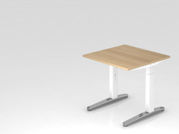 Bureau Hammerbacher pied C 80x80cm chêne/blanc, poli, forme rectangulaire, VXB08/E/WC