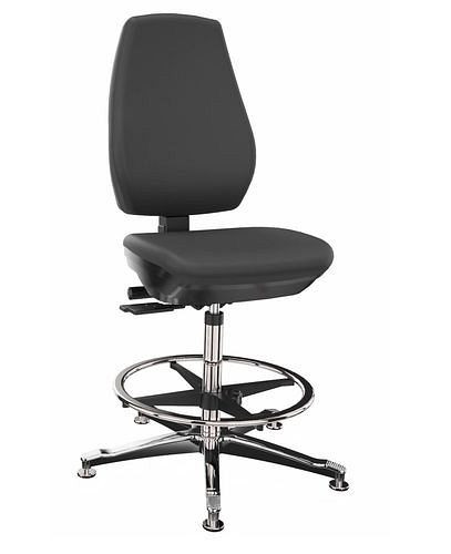 Chaise de travail pour salle blanche Dauphin ESD, cuir artificiel, piètement en aluminium, patins, repose-pieds, 267225
