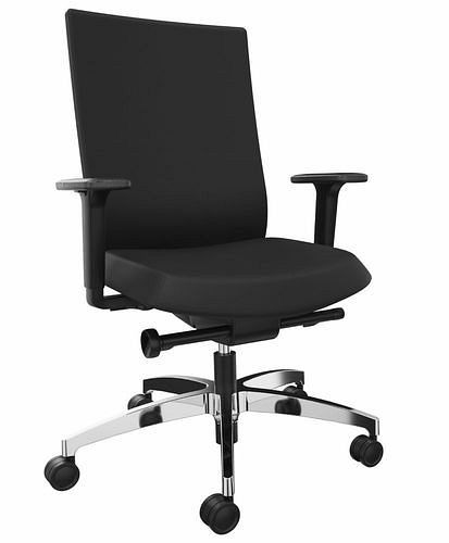 Chaise de bureau DENIOS AdJust evo, technologie Syncro Evolution, piètement aluminium, noir, 292406