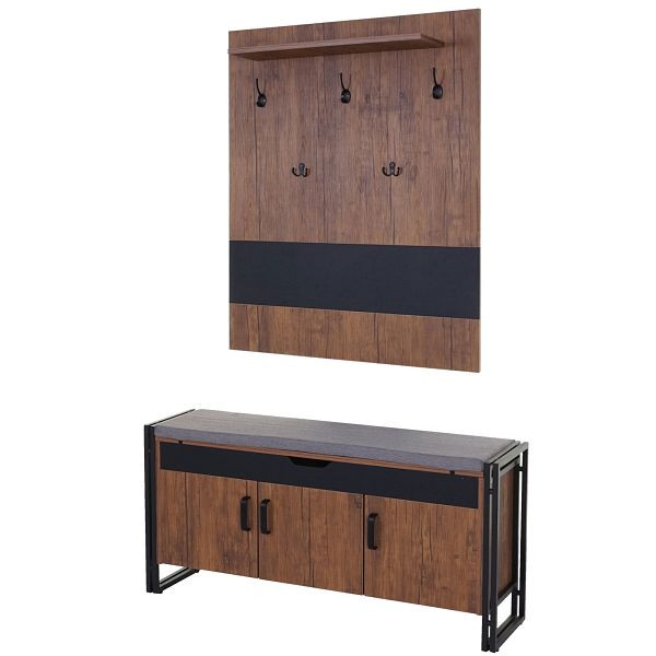 Armoire Mendler avec banc HWC-A27, commode à panneaux d'armoire, structure 3D 53x110x30cm, aspect chêne sauvage, 60158+60159