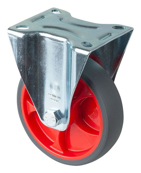 Rouleaux de transport à rouleaux fixes BS, roue en caoutchouc thermoplastique, pneu gris, roulement à rouleaux, plaque, diamètre : 125 mm, pack : 2 pièces, L410.B44.126.03