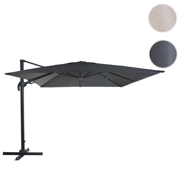 Mendler gastronomy parapluie feu tricolore HWC-A96, 3x4m (Ø5m) pivotant, polyester/aluminium 26kg, anthracite sans support, rotatif, 158555+122472