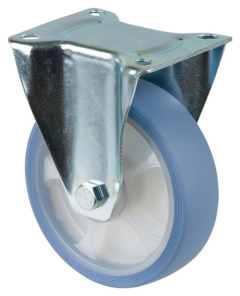 Rouleaux de transport à rouleaux fixes BS, roue en caoutchouc thermoplastique, pneu bleu clair, roulement à rouleaux, plaque, diamètre : 160 mm, paquet : 2 pièces, L410.B44.161.05