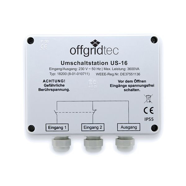 Station de commutation Offgridtec pour commutation prioritaire du réseau US-16 230V 16A 3600W, 8-01-010711