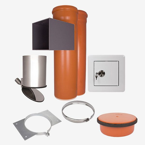 Système d'évacuation du linge HKW, kit complet 2, PVC, longueur de tige : 2,30 mètres, Ø 250 mm, 22506N