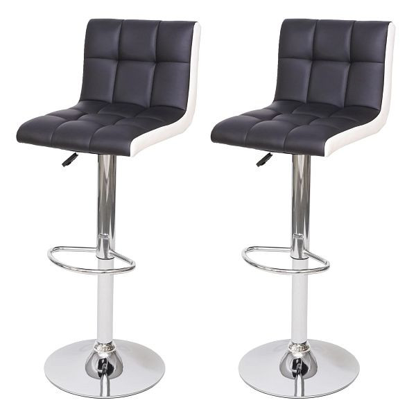 Mendler ensemble de 2 tabourets de bar HWC-G87, tabouret de comptoir, tabouret de bar, réglable en hauteur, simili cuir noir et blanc, base chromée, 72232