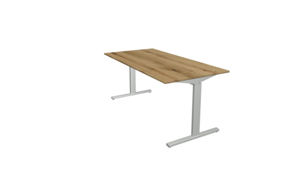 Bureau Kerkmann forme 2 - L 1600 x P 800 x H 700-820 mm avec pied en T en aluminium argent, chêne, 11020655