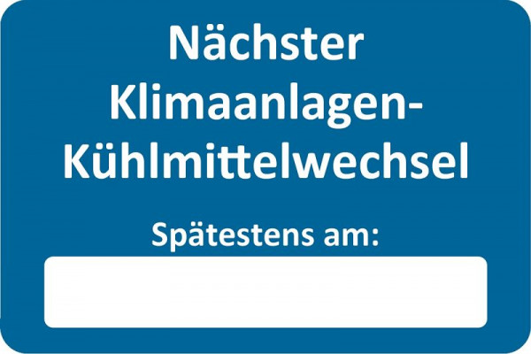 Eichner Customer Service Sticker, Bleu, Texte : Next AC Coolant Change, UVC : 250 pièces, 9220-00058