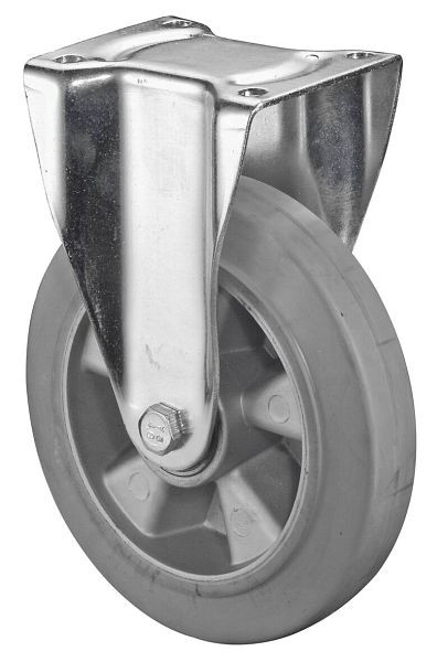 Roulette robuste BS Wheels, roulette fixe, largeur de roue 50 mm, Ø roue 200 mm, capacité de charge 450 kg, bandages élastiques gris, aluminium, roulements à billes, N110.B83.200