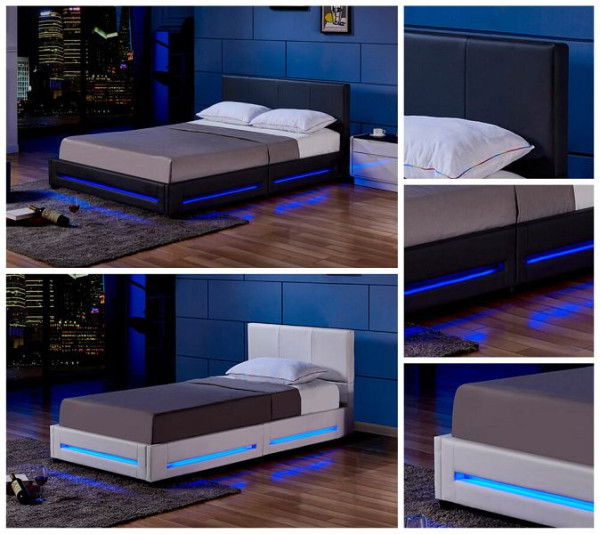 HOME DELUXE LED lit ASTEROID avec matelas - noir, 140 x 200 cm, avec matelas, 31669