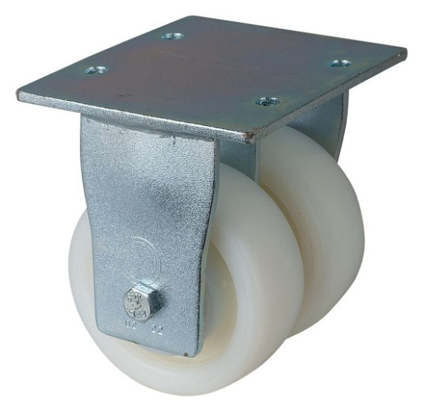 Roulettes BS Roulette double pour charges lourdes, largeur de roue 2x50 mm, Ø roue 125 mm, capacité de charge 1400 kg, bande de roulement/corps de roue plastique, roulements à billes, S110.B15.126