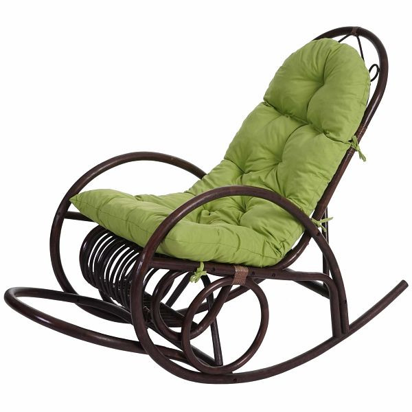Chaise à bascule Mendler HWC-C40, chaise à bascule chaise en rotin, marron, coussin vert, 48223