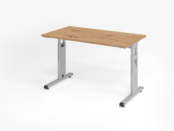 Bureau Hammerbacher OS612, 120 x 67 cm, plateau : chêne noueux, épaisseur 25 mm, chant ABS 2 mm, forme rectangulaire, argent, VOS612/R/S