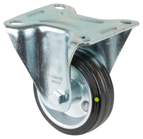 Rouleau de transport BS rollers, rouleau fixe, largeur 30 mm, Ø80 mm, jusqu'à 65 kg, caoutchouc antistatique noir, roulement à rouleaux, plaque, lot de 4, L410.B58.080