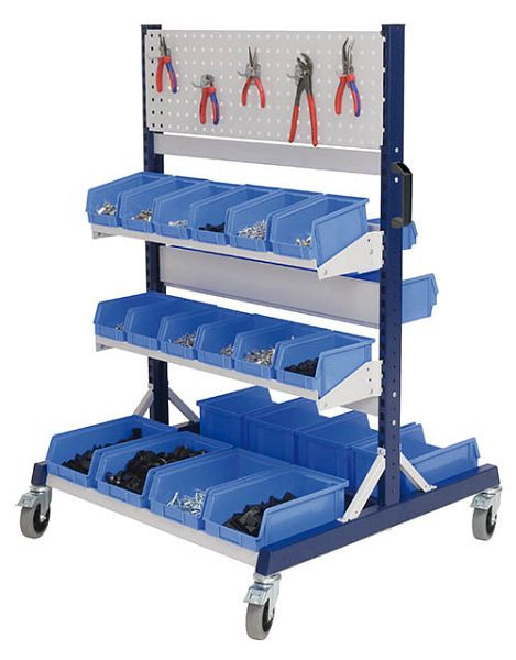 Bedrunka+Hirth workraster mobile double face, 2x paroi perforée, 2x porte-conteneurs, 2x étagère, dimensions en mm (LxPxH) : 1000 x 960 x 1476, 07.8310.03