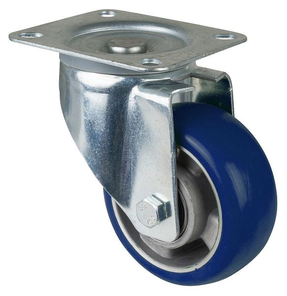 Roulettes BS roulette de transport roulette pivotante, roue en polyuréthane 83 Shore, jante en aluminium, roulement à billes, platine, diamètre : 125 mm, LSS400.B92.125