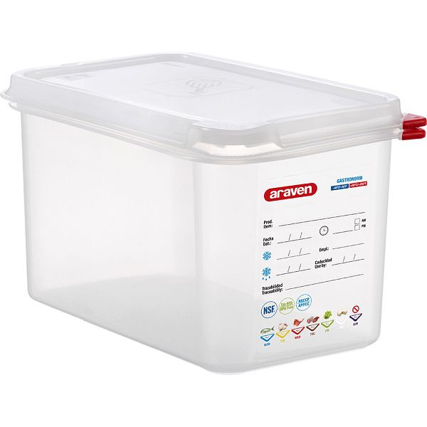 Araven Bac Gastronorm avec couvercle, polypropylène, GN 1/4 (150 mm), GN1614150