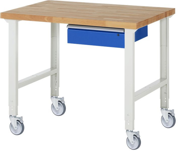 Etabli mobile RAU (réglable en hauteur) 7001A1, 1250x900x950-1000mm, 4 roulettes pivotantes, 05-7001A1-129B4H4.11