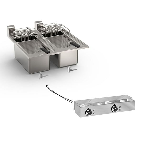 Friteuse encastrable Gastro-Inox 10 + 10 litres 12kW, 60cm avec boite de connexion, 160.528