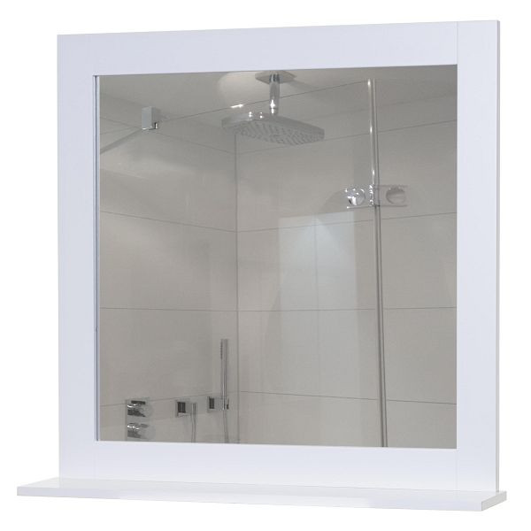 Miroir mural Mendler HWC-F75, miroir de salle de bain, étagère maison de campagne 58x59x12cm blanc, 70451