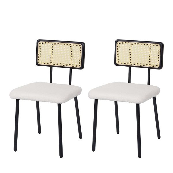 Ensemble de 2 chaises de salle à manger Mendler HWC-K88, fauteuil, bois poly-rotin métal bouclé, tissu/textile blanc, 97707