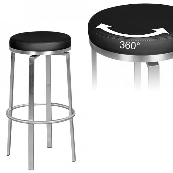 Tabouret de bar Wohnling noir 42 x 76 x 42 cm chaise de bar en acier inoxydable rotatif à 360°, WL1.947