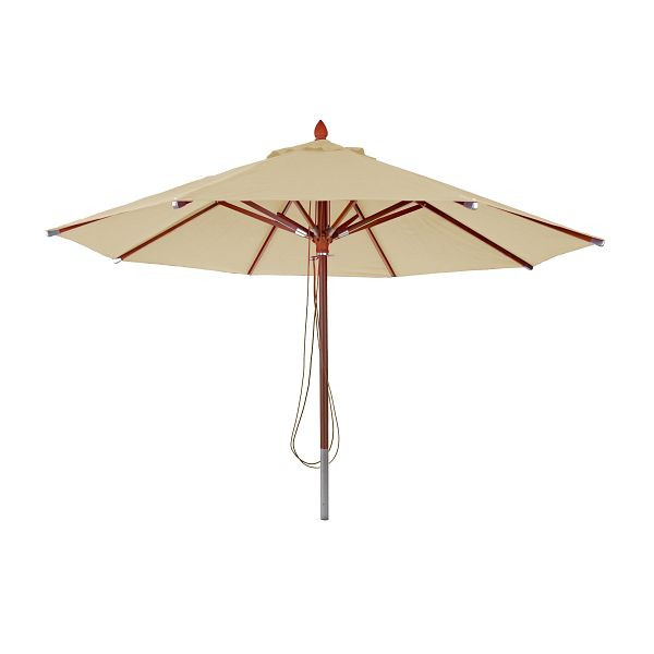 Parasol en bois Mendler Gastronomy HWC-C57, parasol de jardin, polyester/bois 16kg, câble rond Ø4m, antichoc, crème, 66531