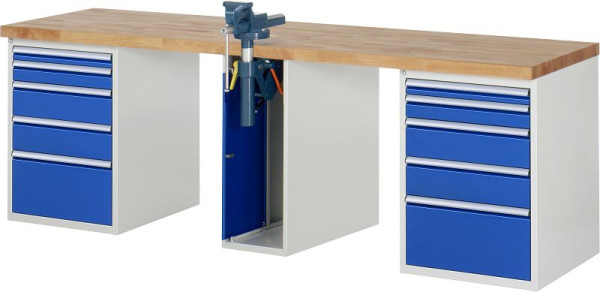 Etabli RAU série 7000 - conception modulaire, 10 x tiroirs, 1 x armoire à étaux, 2500x840x700 mm, 03-7511A0-257B4S.11
