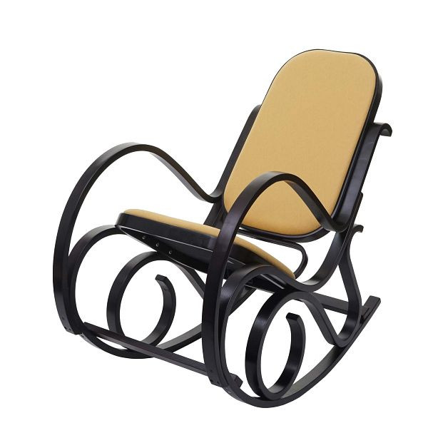 Chaise à bascule Mendler M41, chaise à bascule, chaise TV, bois massif, aspect noyer, tissu/textile jaune, 75347