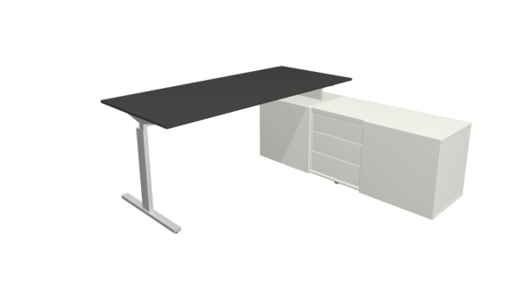 Kerkmann poste de travail complet Form 2, bureau 180 x 80 cm x 74 cm, buffet 160 x 50 x 58 cm, anthracite, 11026213