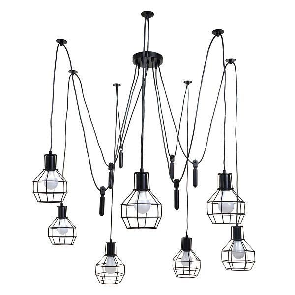 Suspension Mendler HWC-H85, lampe suspendue suspension, métal industriel réglable en hauteur noir, abat-jour en treillis 7x, 74196