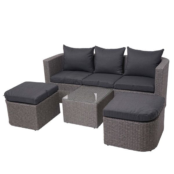 Mendler Set 3en1 HWC-J37, ensemble de jardin/salon îlot solaire, poly rotin semi-circulaire filé, gris, coussins anthracite, 77297