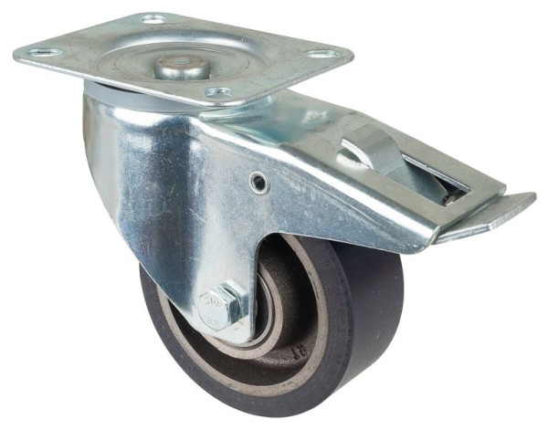 Rouleau de transport BS rollers avec frein, largeur 50 mm, Ø125 mm, jusqu'à 300 kg, bande de roulement en polyuréthane coulé, corps de roue en fonte, roulements à billes, LSS420.C11.125