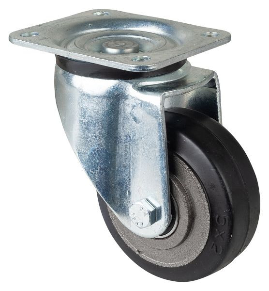 Roulette robuste BS Wheels, largeur de roue 50 mm, Ø roue 125 mm, capacité de charge 275 kg, bandages élastiques noirs, corps de roue coulé, roulements à billes, L600.B81.125