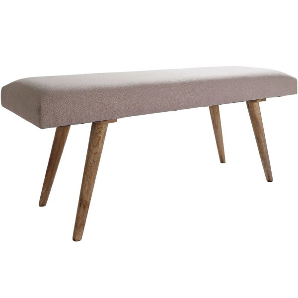 Banc Wohnling SALIM en tissu / banc en bois massif beige 117x51x38 cm de style rétro, WL5.329