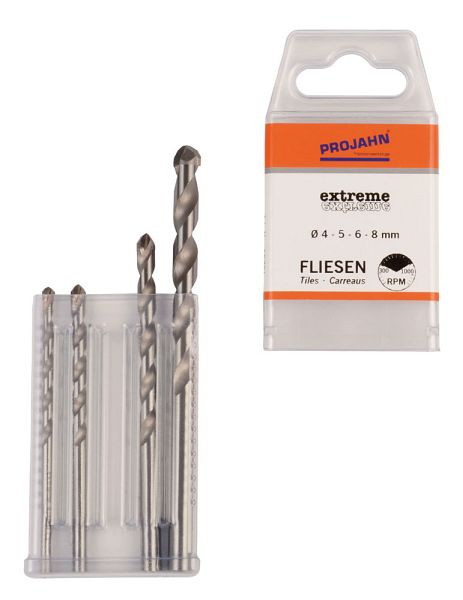 Jeu de forets à carrelage Projahn Extreme 4 pièces, diamètre 4, 5, 6, 8 mm, 59701