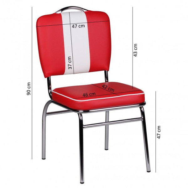 Chaise de salle à manger Wohnling Elvis American Diner années 50 rétro rouge blanc, WL1.715