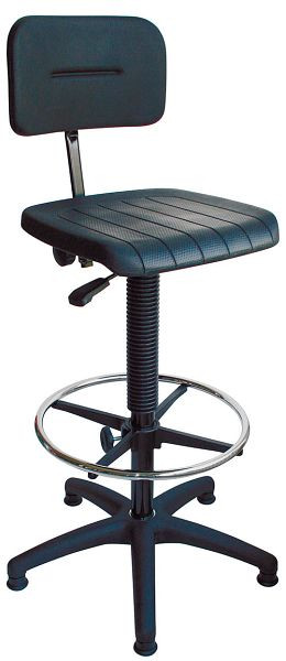 Bedrunka+Hirth chaise de travail PU noir, piètement en plastique, réglable en hauteur, dossier inclinable, hauteur d'assise 520-720 mm, 05.96.24
