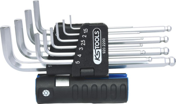 KS Tools Jeu de clés Allen 3 en 1, 10 pièces de long, tête sphérique, 920.2200