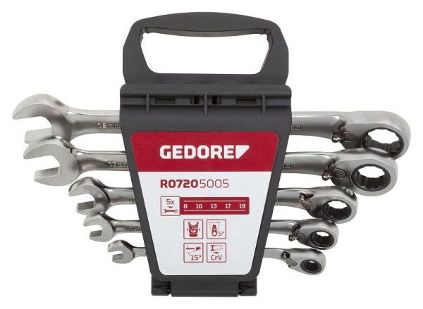 Jeu de clés mixtes à cliquet GEDORE rouge, commutable SW8-19mm 5 pièces, 3300872