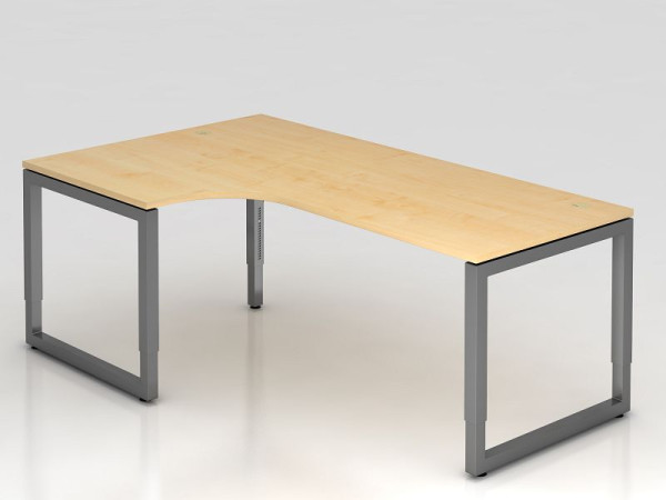 Hammerbacher table d'angle pied O carré 200x120cm érable/graphique, forme d'angle 90°, peut être monté à gauche ou à droite, VRS82/3/G