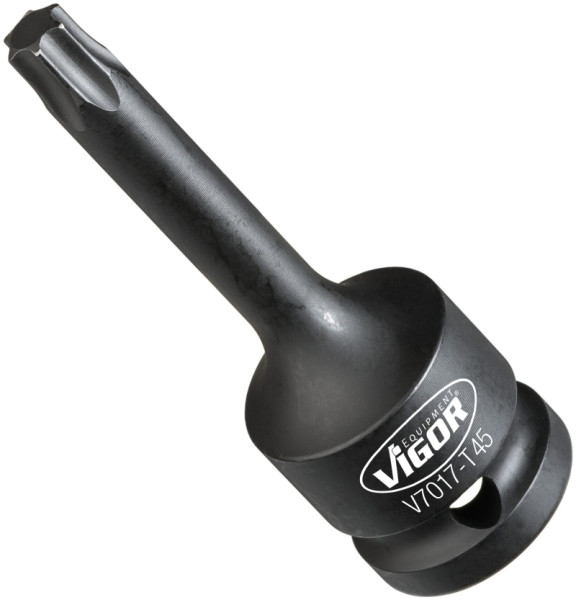 Embout de tournevis pour clé à chocs VIGOR, carré creux 12,5 mm (1/2 pouce), profil TORX interne, T45, V7017-T45