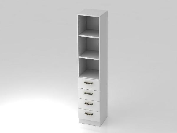 Armoire à tiroirs Hammerbacher 5OH, 4 tiroirs, panneau de base, poignée rayée blanc/blanc, 40,6x42x200,4 cm (LxPxH), V7600/W/W/SG