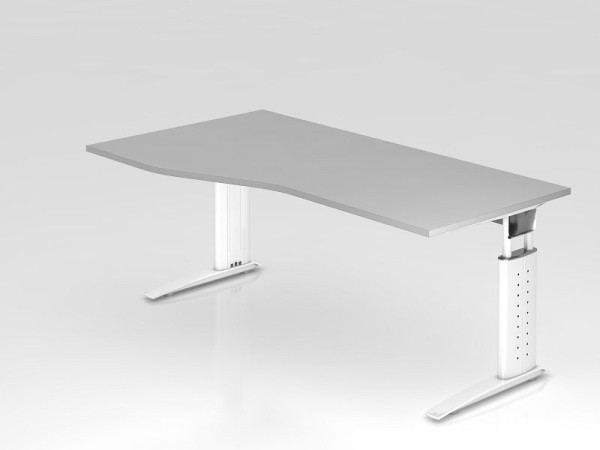 Bureau Hammerbacher pied C 180x100/80cm gris/blanc, hauteur de travail 68-86 cm réglable, VUS18/5/W