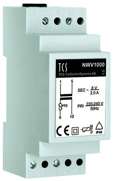 Transformateur de sonnerie TCS 2 A pour alimentation en courant alternatif, rail DIN 2 TE, NWV1000-0400