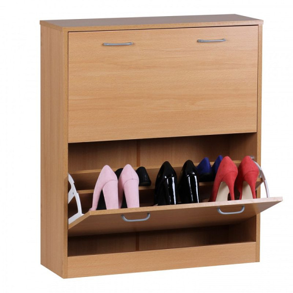 Wohnling benne à chaussures SARAH hêtre mat 2 compartiments 75 x 87 x 24 cm à plier, moderne avec étagère, WL1.173