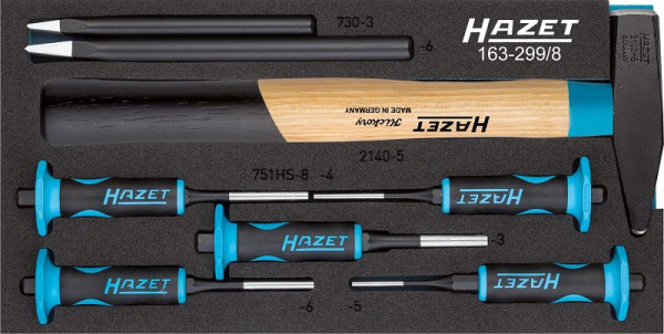 Jeu de chasse-goupilles Hazet, nombre d'outils : 8, HAZET Safety Insert System (SIS), dimensions / longueur : 342 mm x 172 mm, 163-299/8